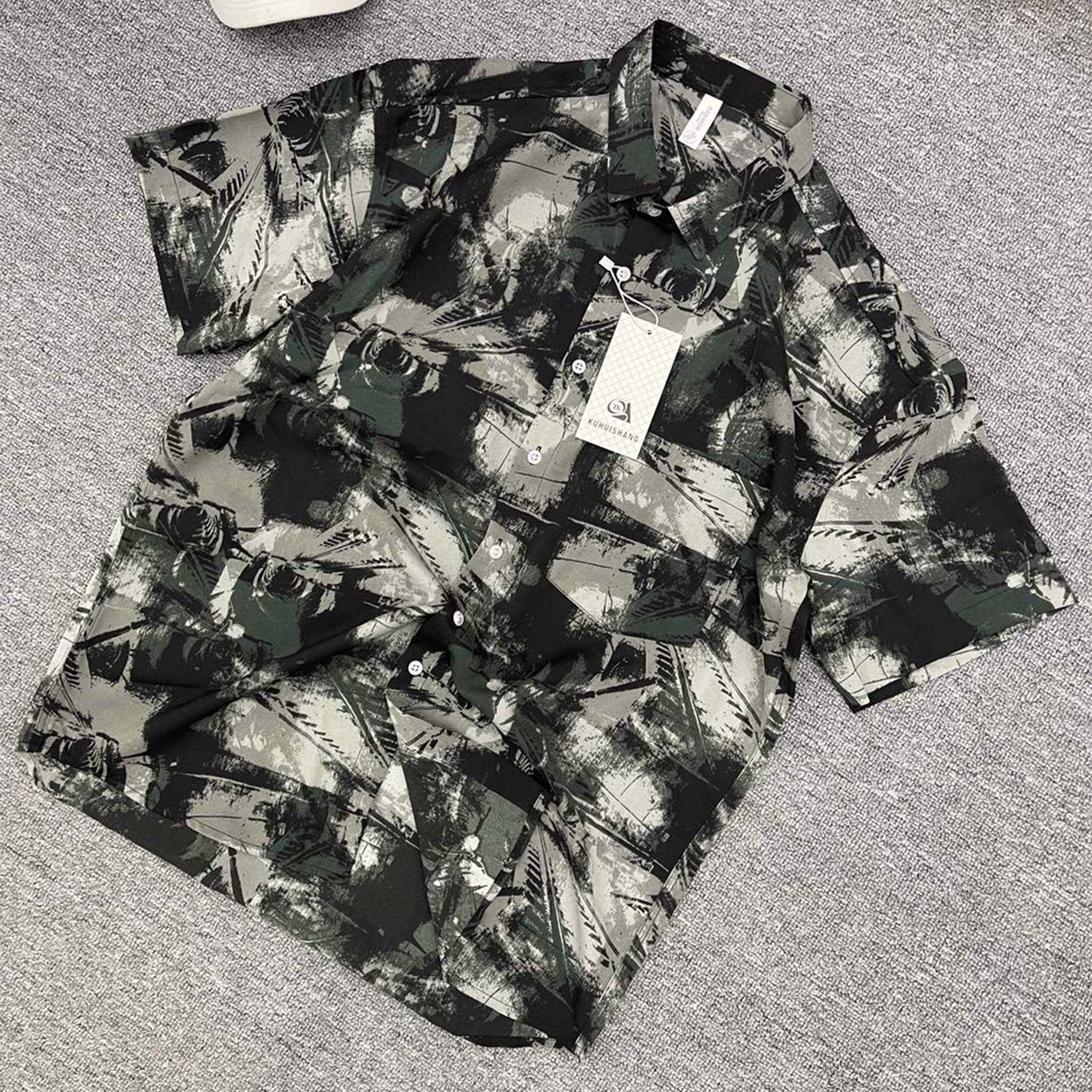 Grey Abstract Print Casual Shirt