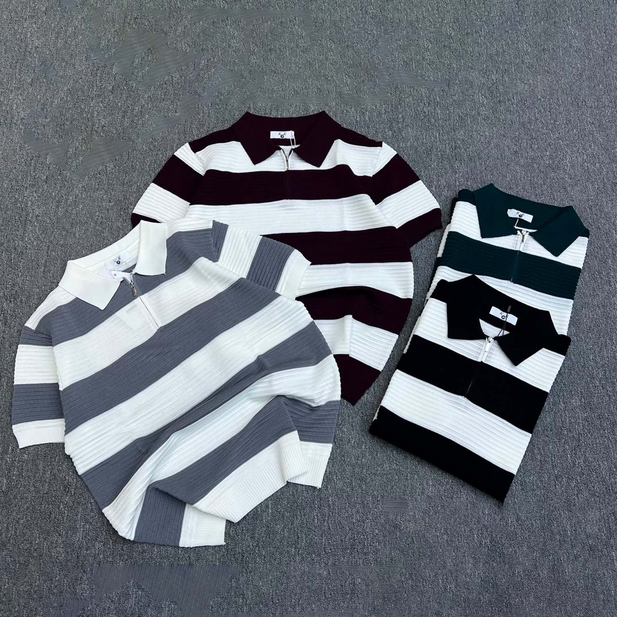 Bold Striped Quarter Zip Knit Polo