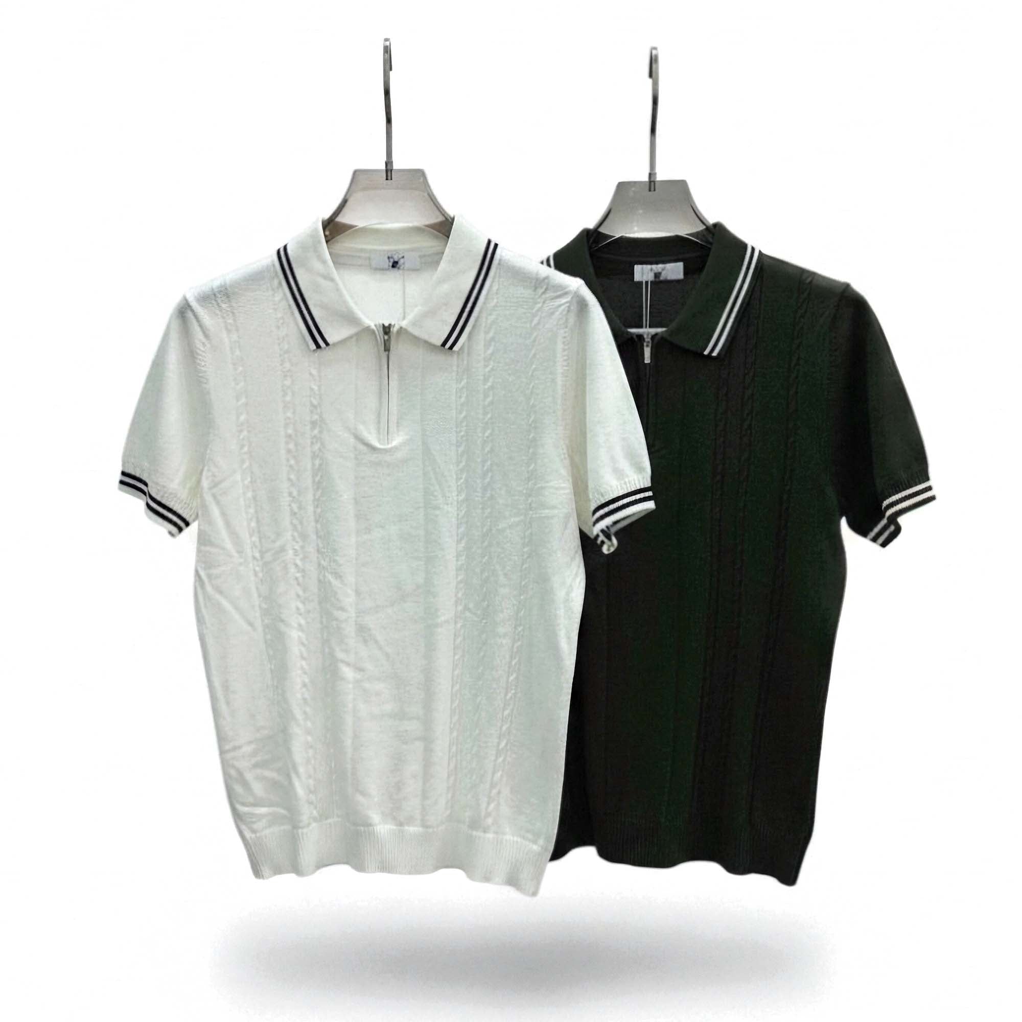 Textured Quarter Zip Knit Polo