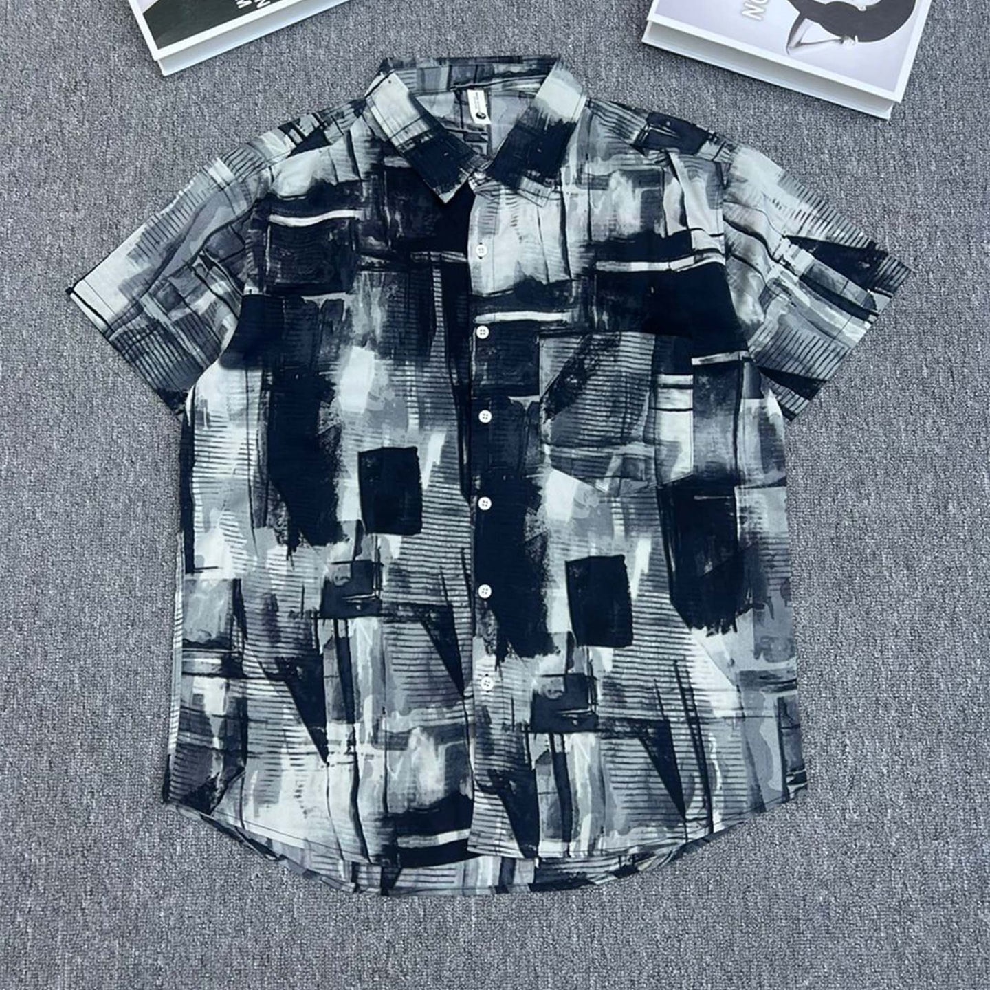 Monochrome Abstract Print Casual Shirt