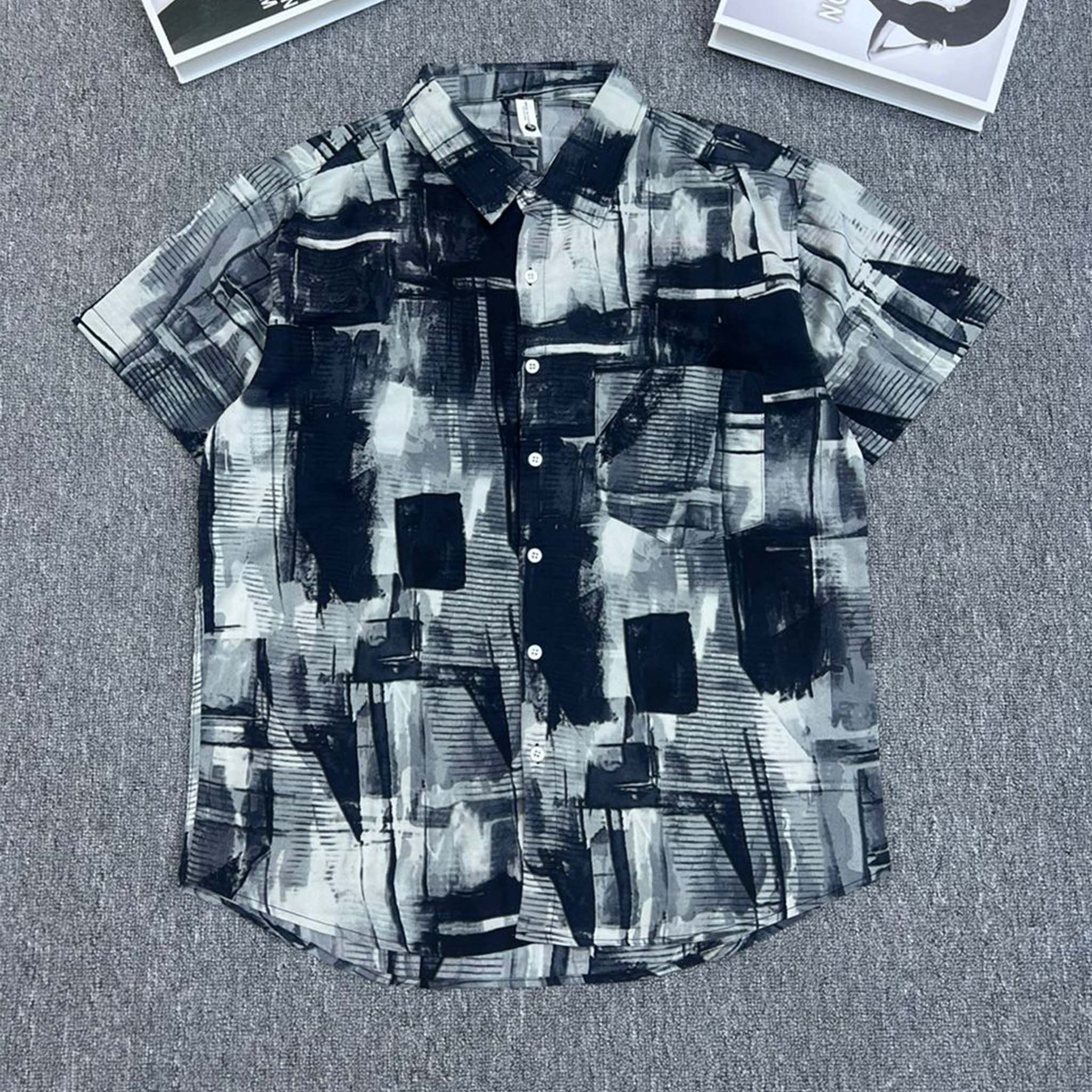 Monochrome Abstract Print Casual Shirt