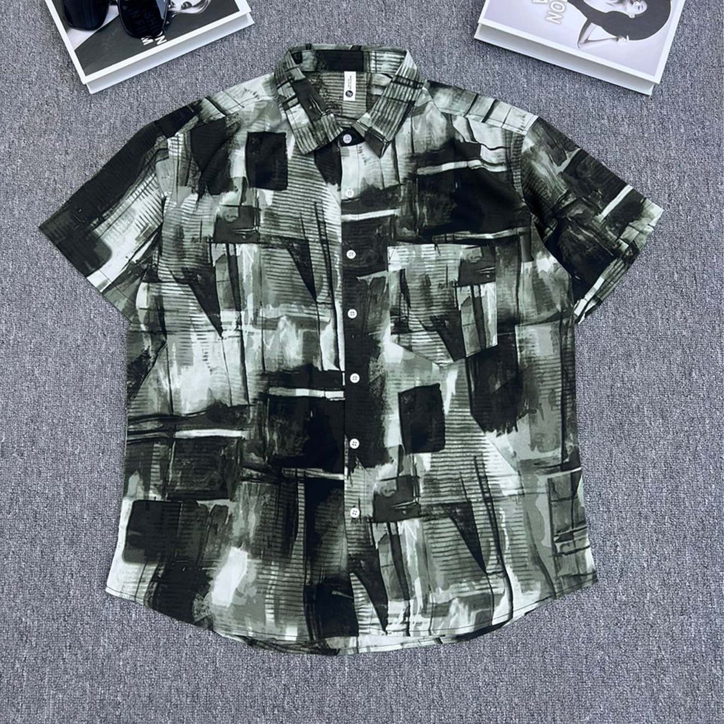 Olive Abstract Print Casual Shirt