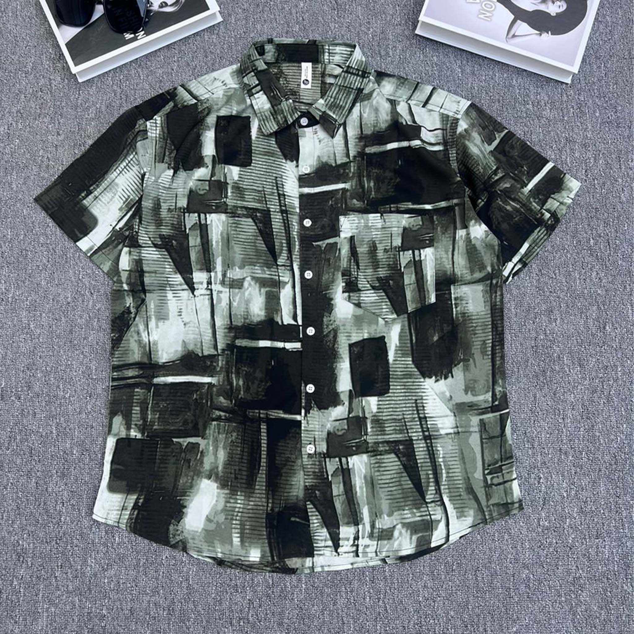Olive Abstract Print Casual Shirt