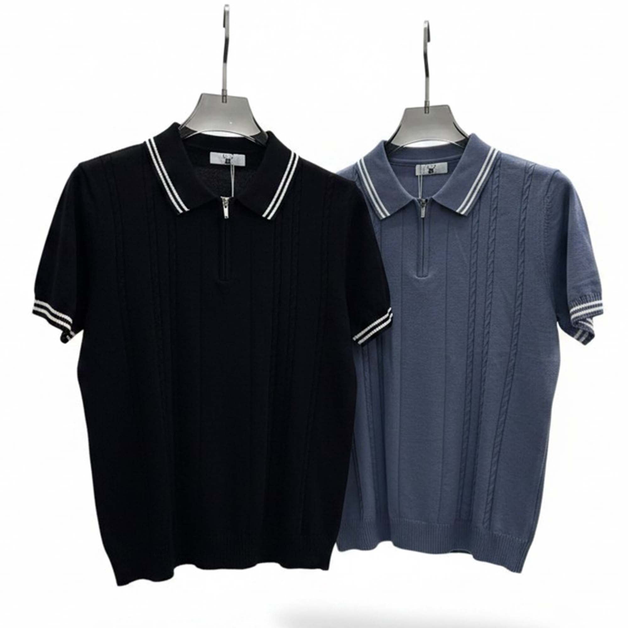 Textured Quarter Zip Knit Polo