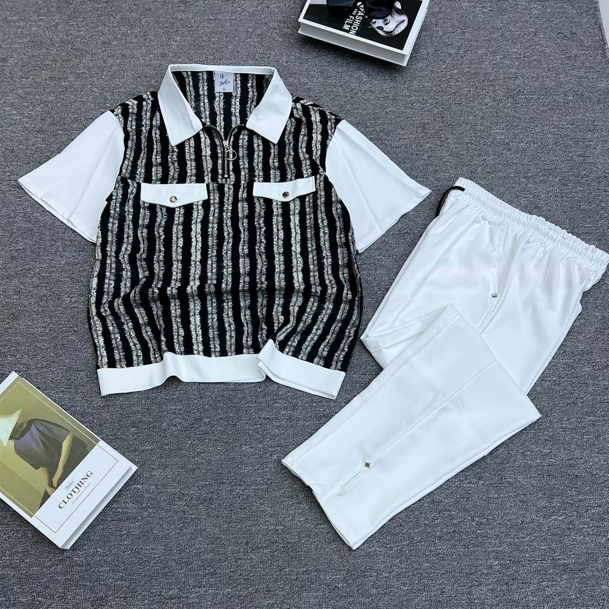 Textured Striped Two Piece Set
