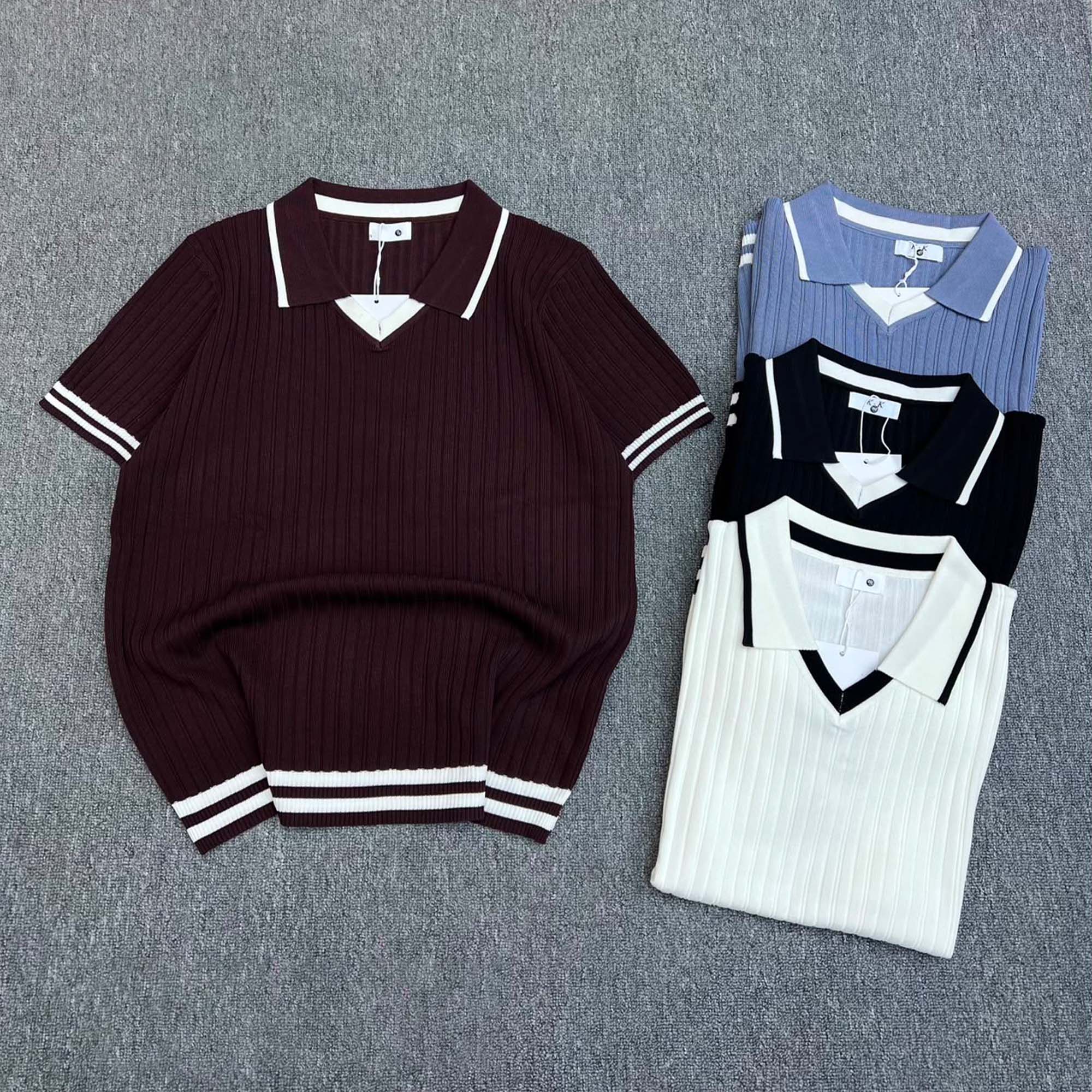 Tipped Ribbed V-Neck Polo