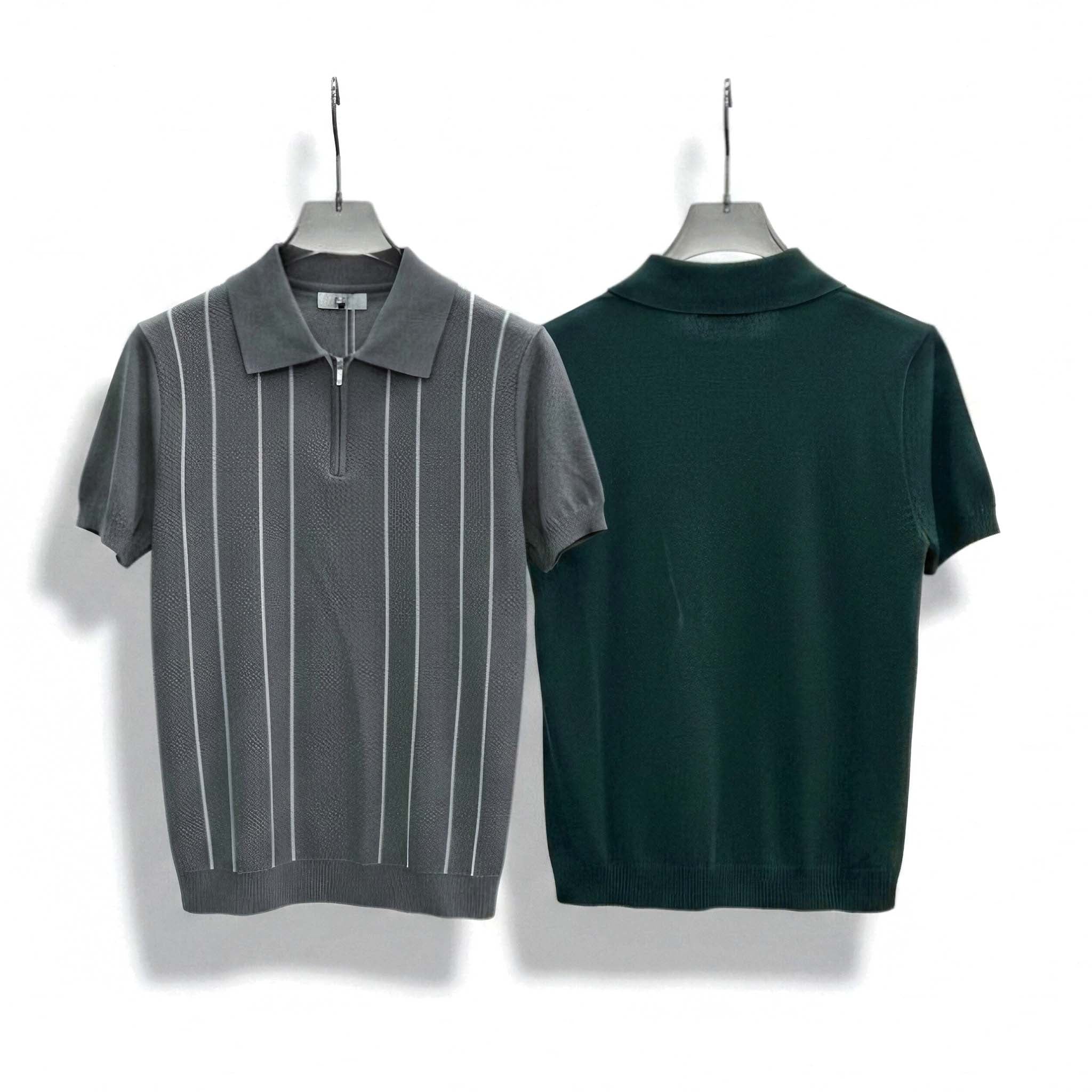 Vertical Striped Quarter Zip Polo