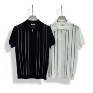 Vertical Striped Quarter Zip Polo