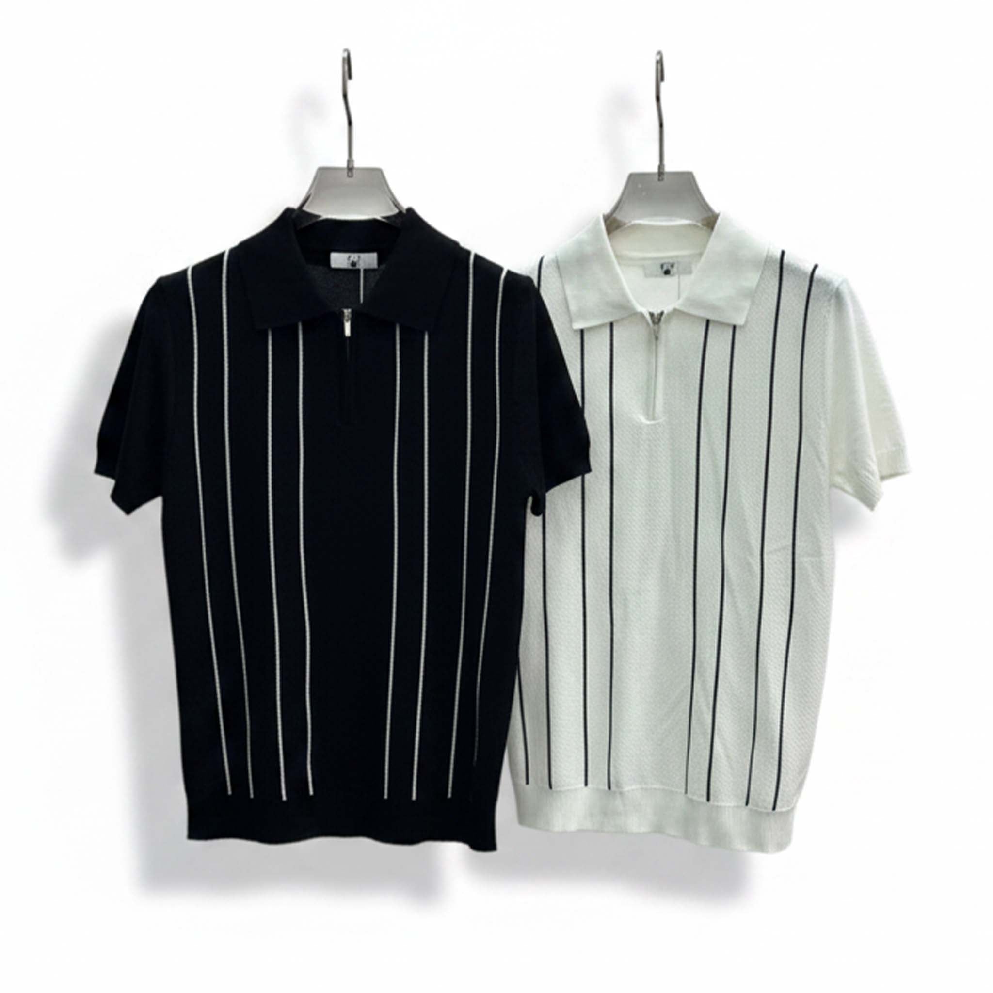 Vertical Striped Quarter Zip Polo